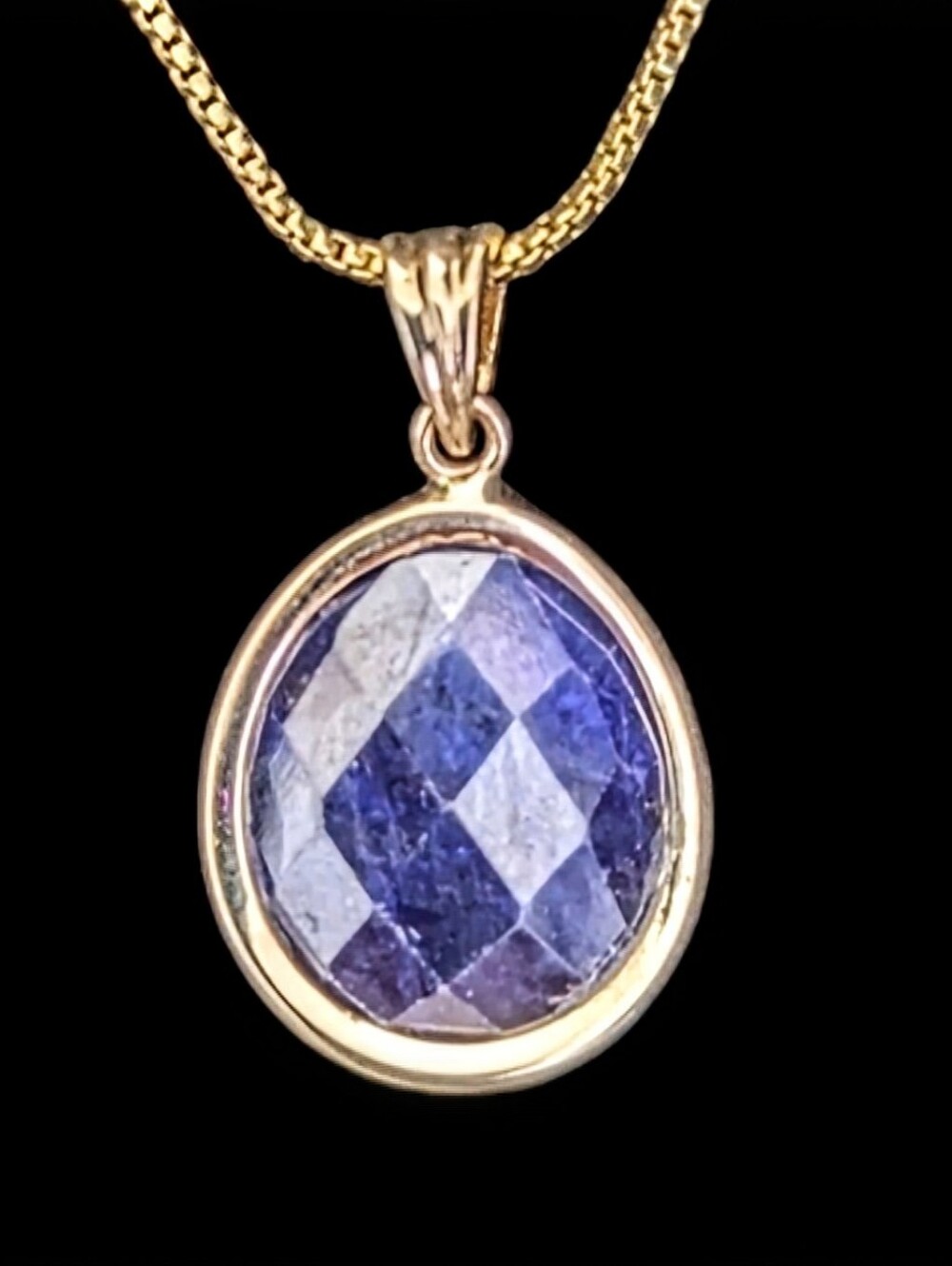 Natural Dark Blue Sapphire Bezel Pendant Charm in 14k Solid Gold